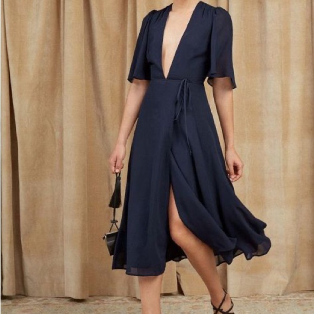 Elegant Navy Wrap Dress